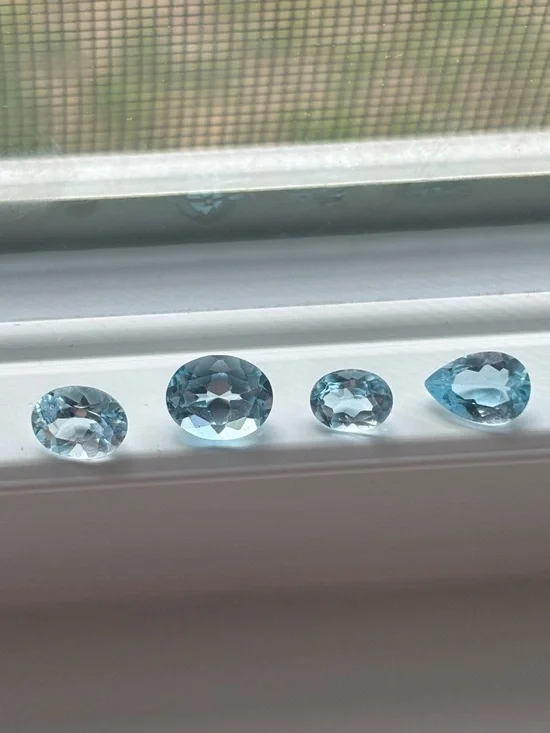 Blue Topaz Gemstone Lot – Oval & Pear Cut Sky Blue Loose Stones (Set of 4) - Picture 4 of 16